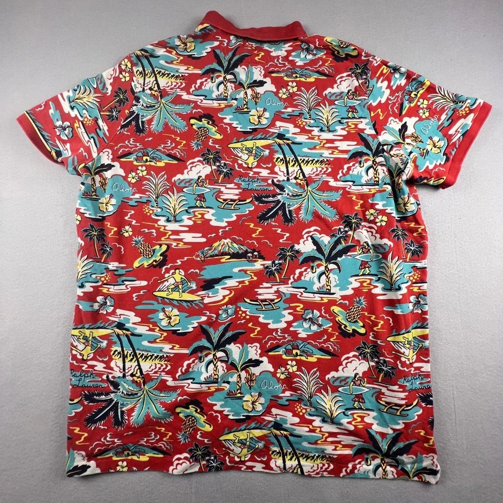 Polo Ralph Lauren Polo Shirt Mens XXL Red Aloha Tropical Hawaiian‎ Classic Fit
